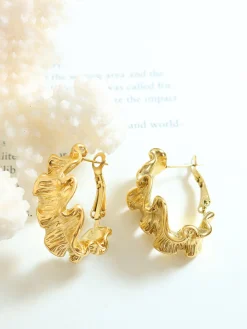 Pleated Wave Textured Hoop Earrings