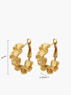Pleated Wave Textured Hoop Earrings