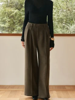 Pleated Wide-Leg Warm Pants