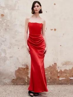 Pleated Zipper Corset Tube Long Dress