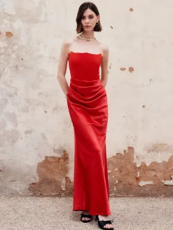Pleated Zipper Corset Tube Long Dress