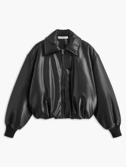 Pleated Zipper Lapel PU Leather Jacket