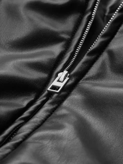 Pleated Zipper Lapel PU Leather Jacket
