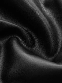 Pleated Zipper Lapel PU Leather Jacket
