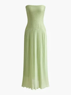 Pleated Zipper Plisse Tube Dress