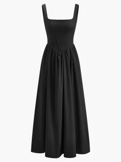 Pleated Zipper Strappy Long Dress