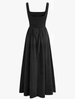 Pleated Zipper Strappy Long Dress