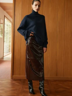 Pocket Split Faux Leather Skirt