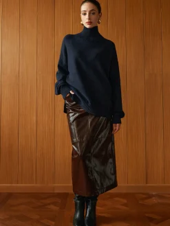 Pocket Split Faux Leather Skirt