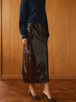 Pocket Split Faux Leather Skirt