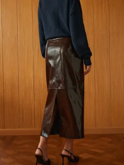 Pocket Split Faux Leather Skirt