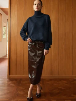 Pocket Split Faux Leather Skirt