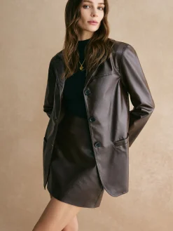 Pockets Faux Leather Blazer