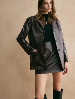 Pockets Faux Leather Blazer