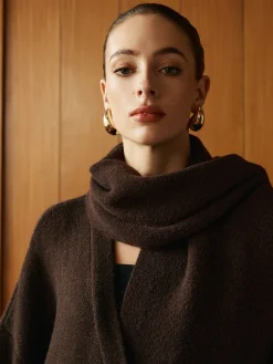 Pockets Long Knit Outerwear With Scarf