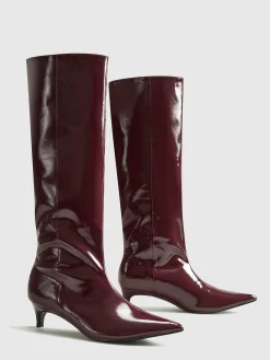 Pointed Toe Kitten Knee High Boots