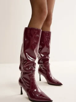 Pointed Toe Pleated Knee-High Boots