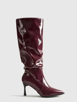 Pointed Toe Pleated Knee-High Boots