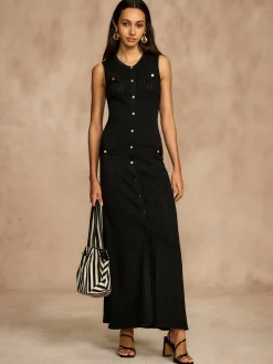 Pointelle Split Button Sweater Dress