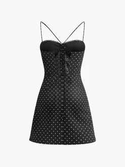 Polka Dot Knotted Back Cami Short Dress