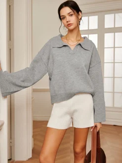 Polo Collar Pullover Knit Top