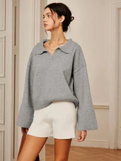 Polo Collar Pullover Knit Top