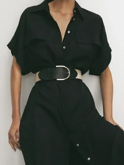 Polo Pockets Tied Midi Dress