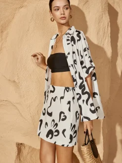 Print Button Pockets Skirt Set