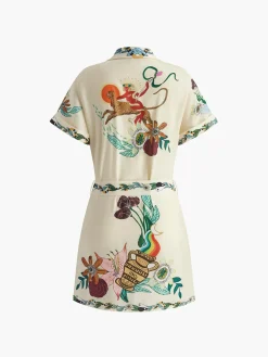Print Collared Belted Short Dress