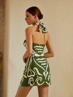 Print Cut Out Halter Dress