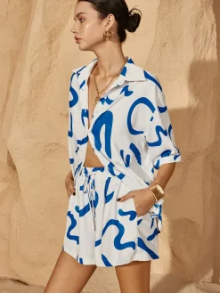 Print Drawstring Shift Shorts Set
