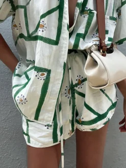 Print Drawstring Shorts Set