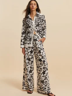 Print Drawstring Wide Leg Pants Set