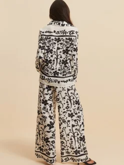 Print Drawstring Wide Leg Pants Set
