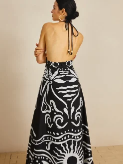 Print Halter Backless Long Dress