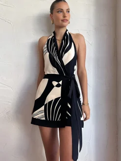 Print Halter Belted Short Dress