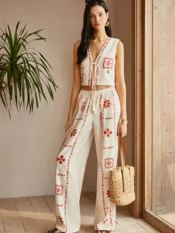 Print Knotted Tassel Pants Set