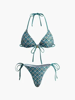 Print Lace Up Bikini Set
