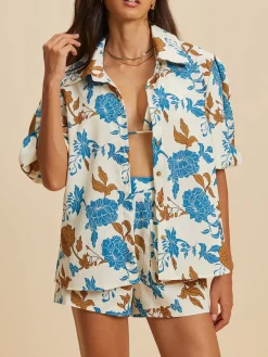 Print Lapel Pockets Shorts Set