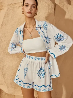 Print Lapel Shorts Set