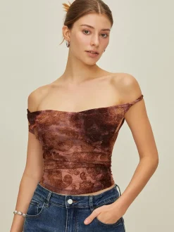 Print Off-Shoulder Tank Top