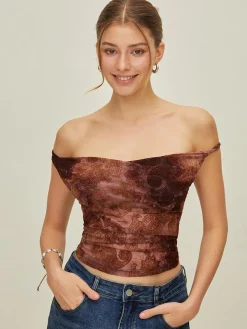 Print Off-Shoulder Tank Top
