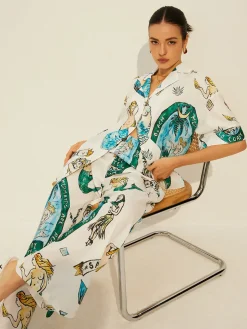 Print Pockets Short Sleeve Pants Set