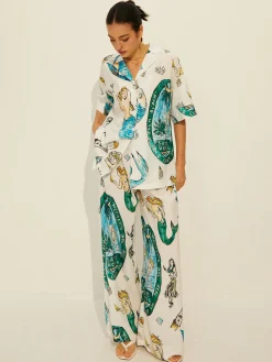 Print Pockets Short Sleeve Pants Set