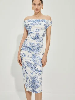 Print Straight Neck Split Dress