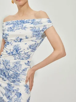 Print Straight Neck Split Dress