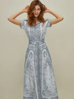 Print Turndown Collar Pockets Skirt Set