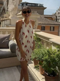 Printed Backless Short Dress