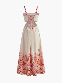 Printed Backless Spaghetti Strap Dress