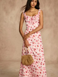 Printed Backless Tie Flowy Dress